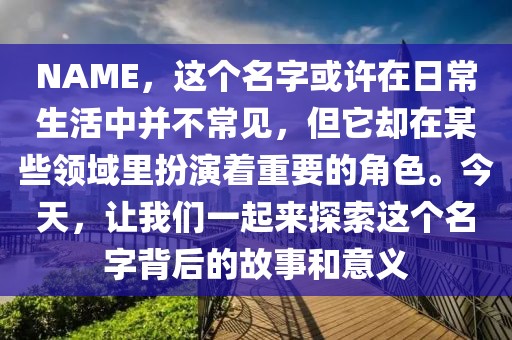 NAME，这个名字或许在日常生活中并不常见，但它却在某些领域里扮演着重要的角色。今天，让我们一起来探索这个名字背后的故事和意义